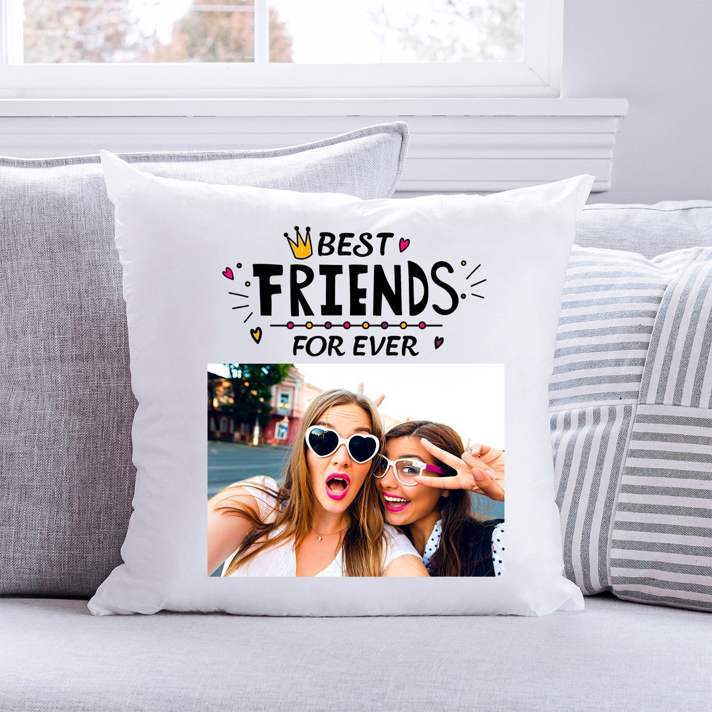 Bedrucktes Kissen im Best Friends For Ever Design mit eigenem Foto