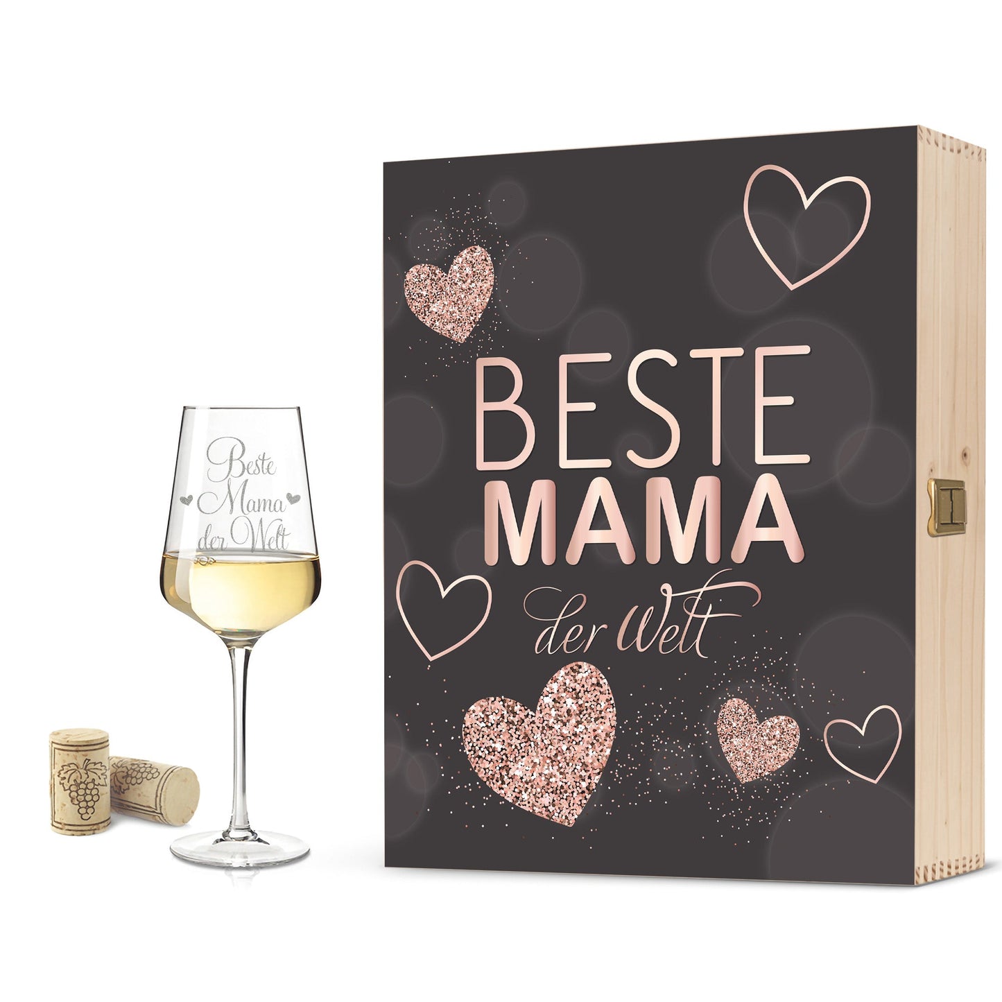 Leonardo Puccini Weißweinglas Beste Mama der Welt inkl. bedruckter Holzkiste + Riesling Tandem