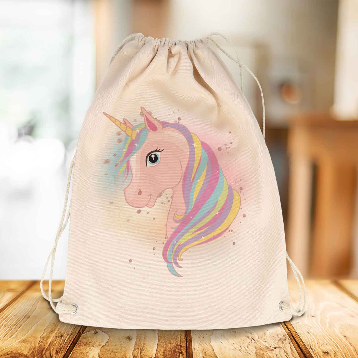 Bedruckter Turnbeutel für Kinder im Einhorn Design