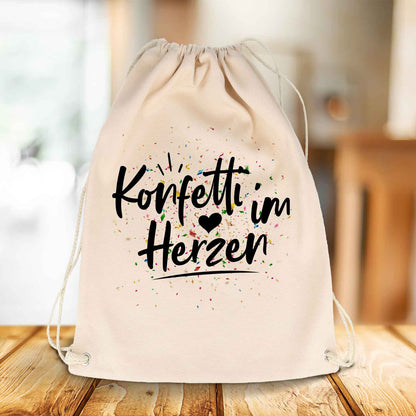 Bedruckter Turnbeutel mit Spruch Konfetti im Herzen
