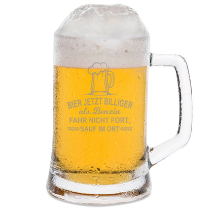 Montana Bierkrug mit Gravur "Bier jetzt billiger als Benzin"