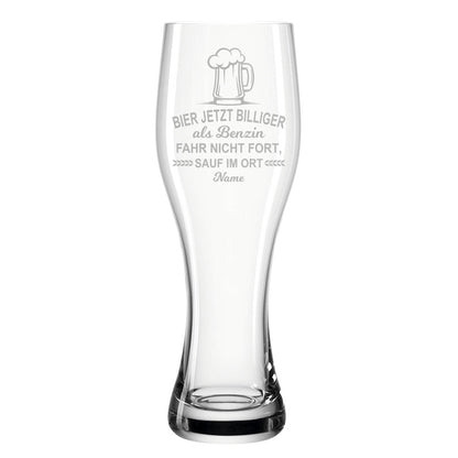 Leonardo Weizenglas "Bier jetzt billiger als Benzin" mit Namen