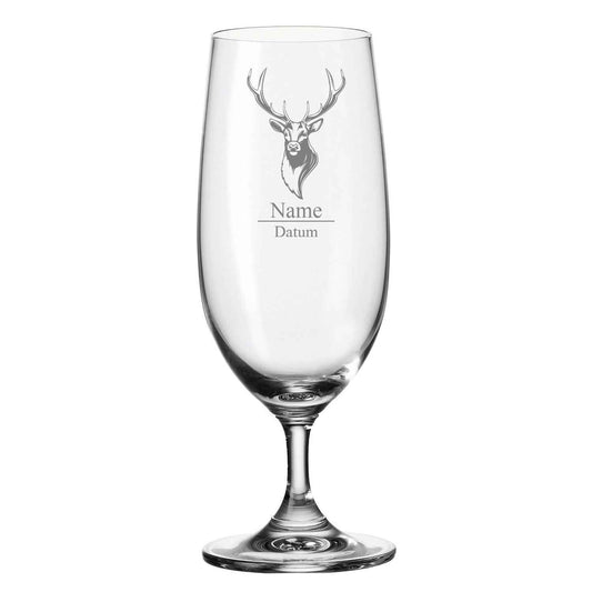 Leonardo Bierglas mit Gravur "Hirschkopf" mit Namen und Datum