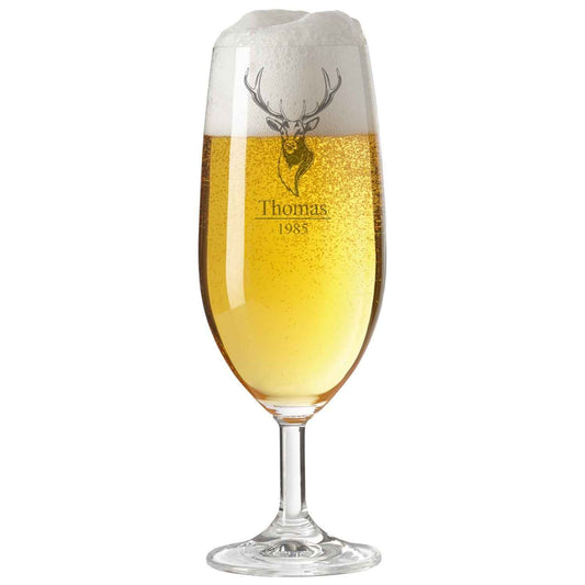 Leonardo Bierglas mit Gravur "Hirschkopf" mit Namen und Datum