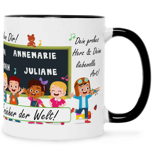 Bedruckte Tasse mit Spruch Erzieher/in Abschied mit Tafel
