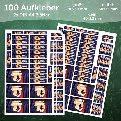 Schuletiketten mit Namen - Superheld Design - 100 Aufkleber in verschiedenen Größen