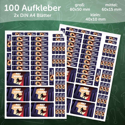 Schuletiketten mit Namen - Superheld Design - 100 Aufkleber in verschiedenen Größen