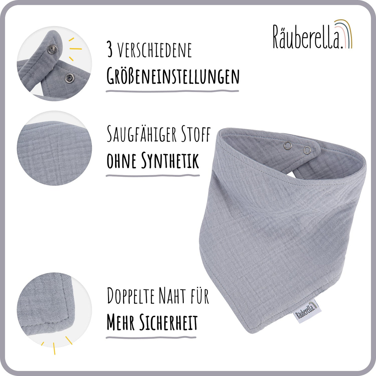 Baby Geschenkset Grau-Blau – Schmusetuch Hase, Holz-Beißring & Halstuch | Musselin