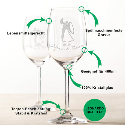 Leonardo Weingläser mit Gravur im "Brautgeflüster" Design als Set