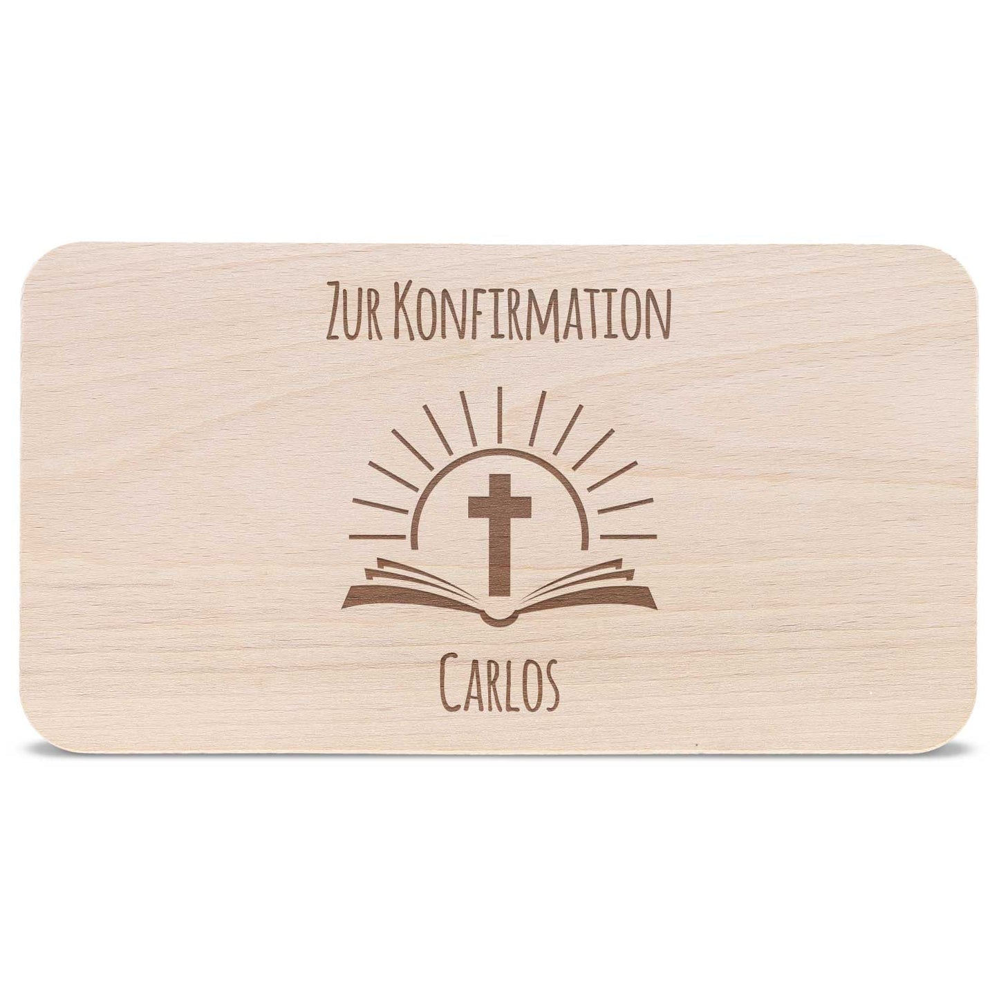Frühstücksbrettchen mit Gravur "Konfirmation / Kommunion Bibel" mit Name
