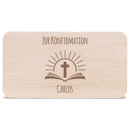 Frühstücksbrettchen mit Gravur "Konfirmation / Kommunion Bibel" mit Name