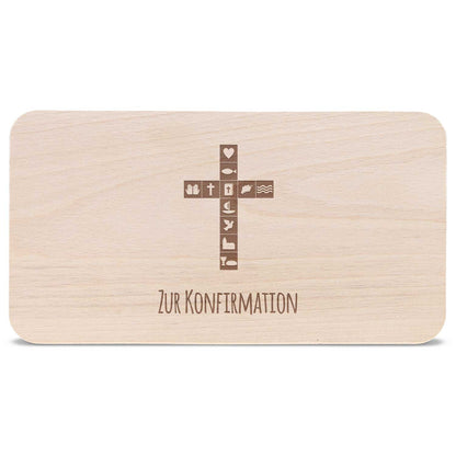 Frühstücksbrettchen mit Gravur "Konfirmation Kreuz"