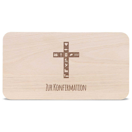 Frühstücksbrettchen mit Gravur "Konfirmation Kreuz"