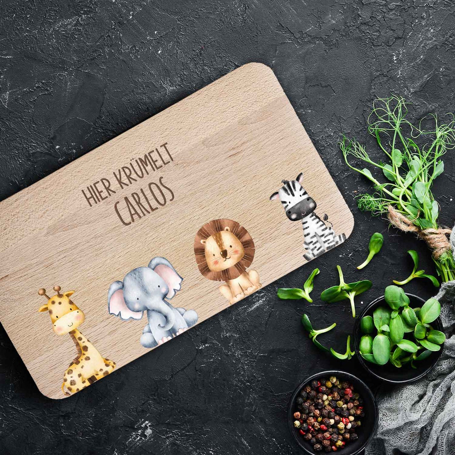 Frühstücksbrettchen mit Druck & Name im "Tiergruppe" Design