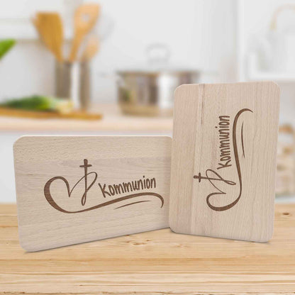 Frühstücksbrettchen mit Gravur "Kommunion Herz"