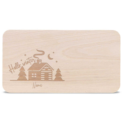 Frühstücksbrettchen aus Holz mit Gravur - Hello Winter - Personalisiert mit Name - Weihnachtsdeko