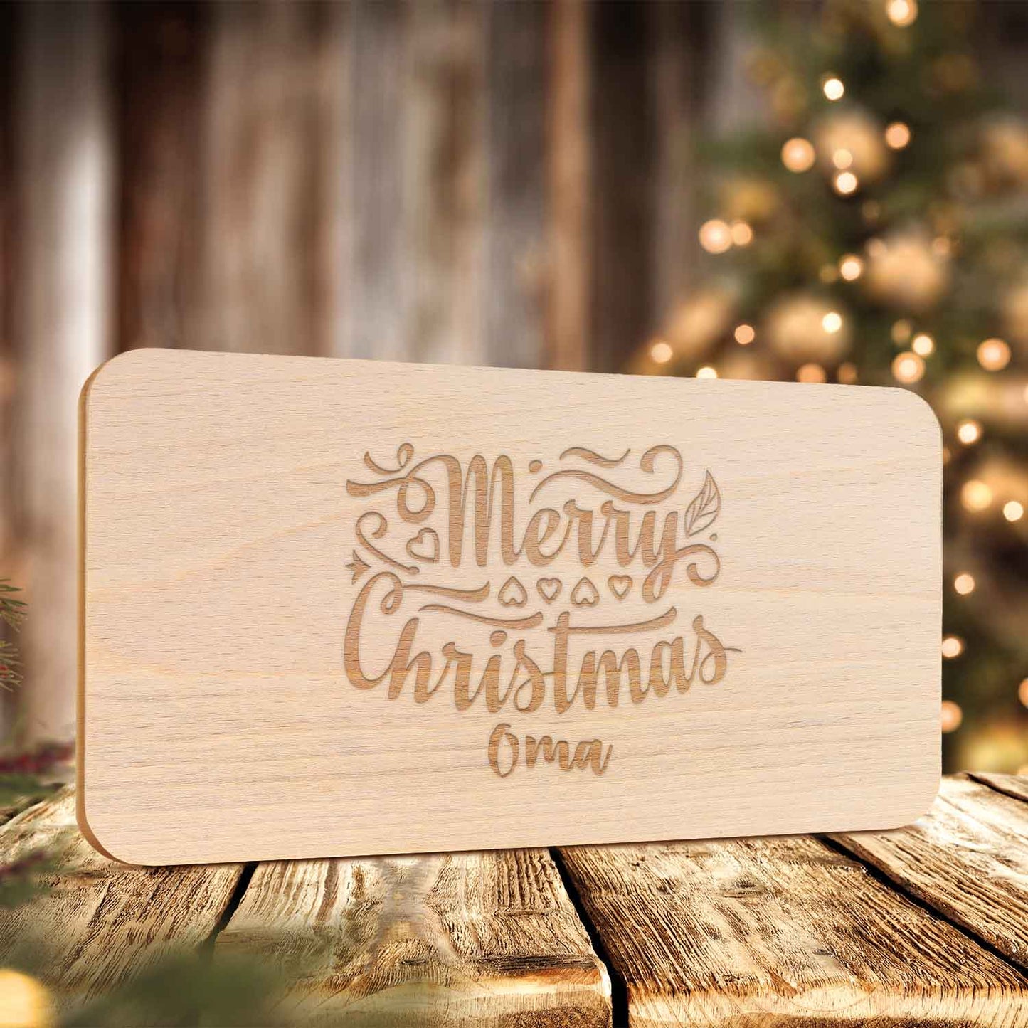 Frühstücksbrettchen aus Holz mit Gravur - Merry Christmas Oma - Weihnachtsdeko