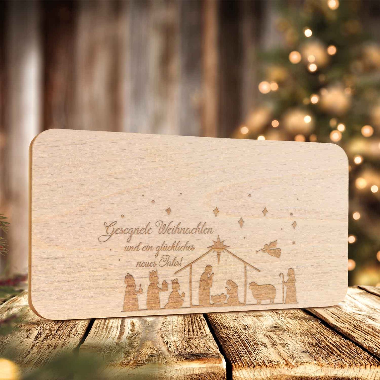 Frühstücksbrettchen aus Holz mit Gravur - Gesegnete Weihnachten - Weihnachtsdeko