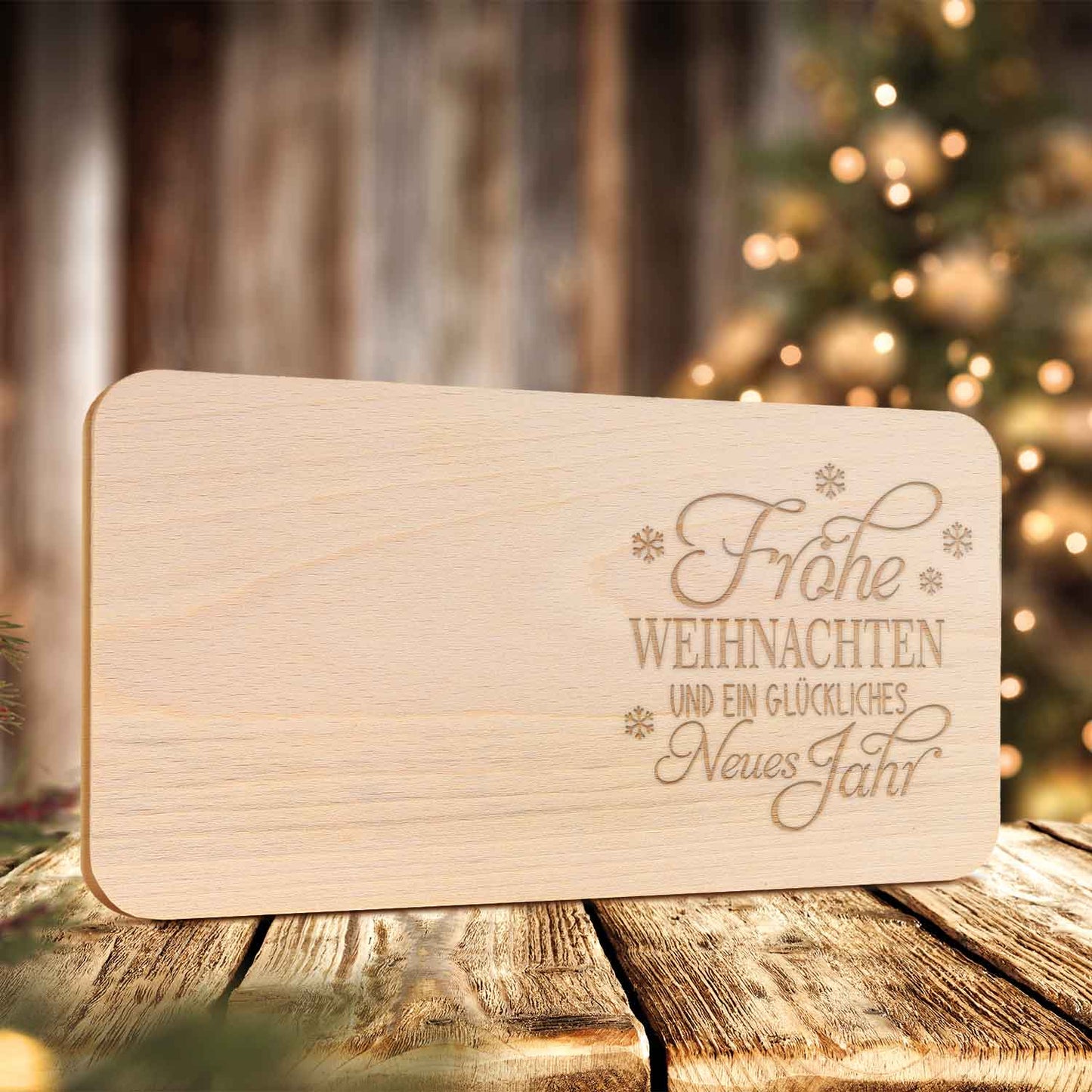 Frühstücksbrettchen aus Holz mit Gravur - Frohe Weihnachten & ein glückliches Neues Jahr