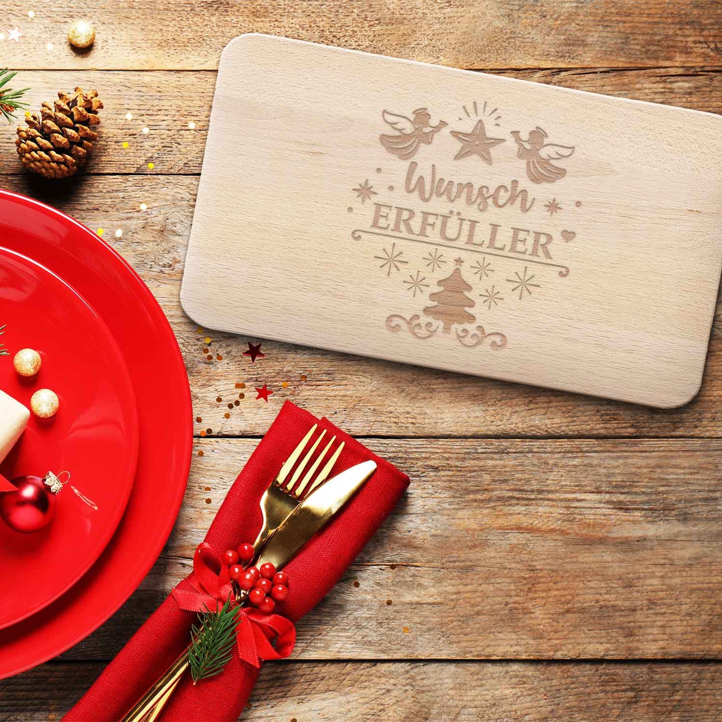 Frühstücksbrettchen aus Holz mit Gravur - Wunscherfüller - Weihnachtsdeko