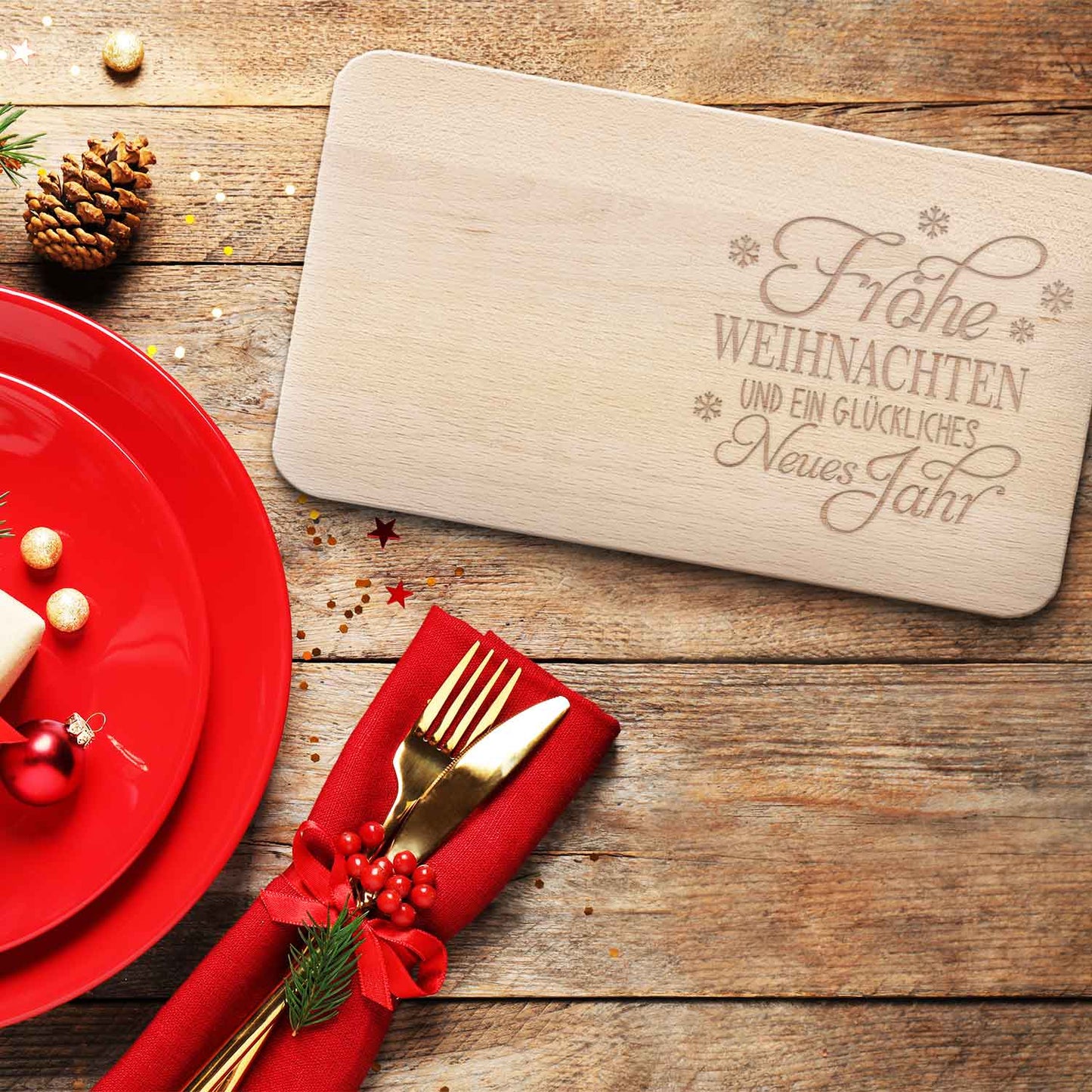 Frühstücksbrettchen aus Holz mit Gravur - Frohe Weihnachten & ein glückliches Neues Jahr