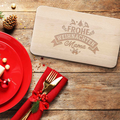 Frühstücksbrettchen aus Holz mit Gravur - Frohe Weihnachten Mama - Weihnachtsdeko