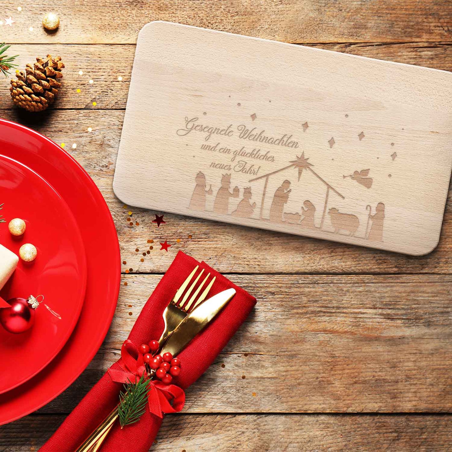 Frühstücksbrettchen aus Holz mit Gravur - Gesegnete Weihnachten - Weihnachtsdeko