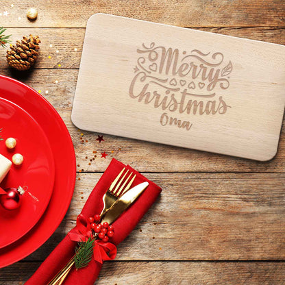 Frühstücksbrettchen aus Holz mit Gravur - Merry Christmas Oma - Weihnachtsdeko