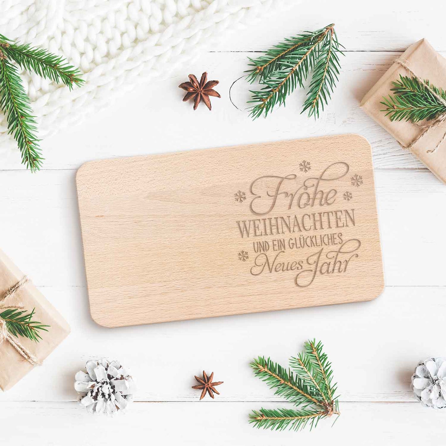 Frühstücksbrettchen aus Holz mit Gravur - Frohe Weihnachten & ein glückliches Neues Jahr