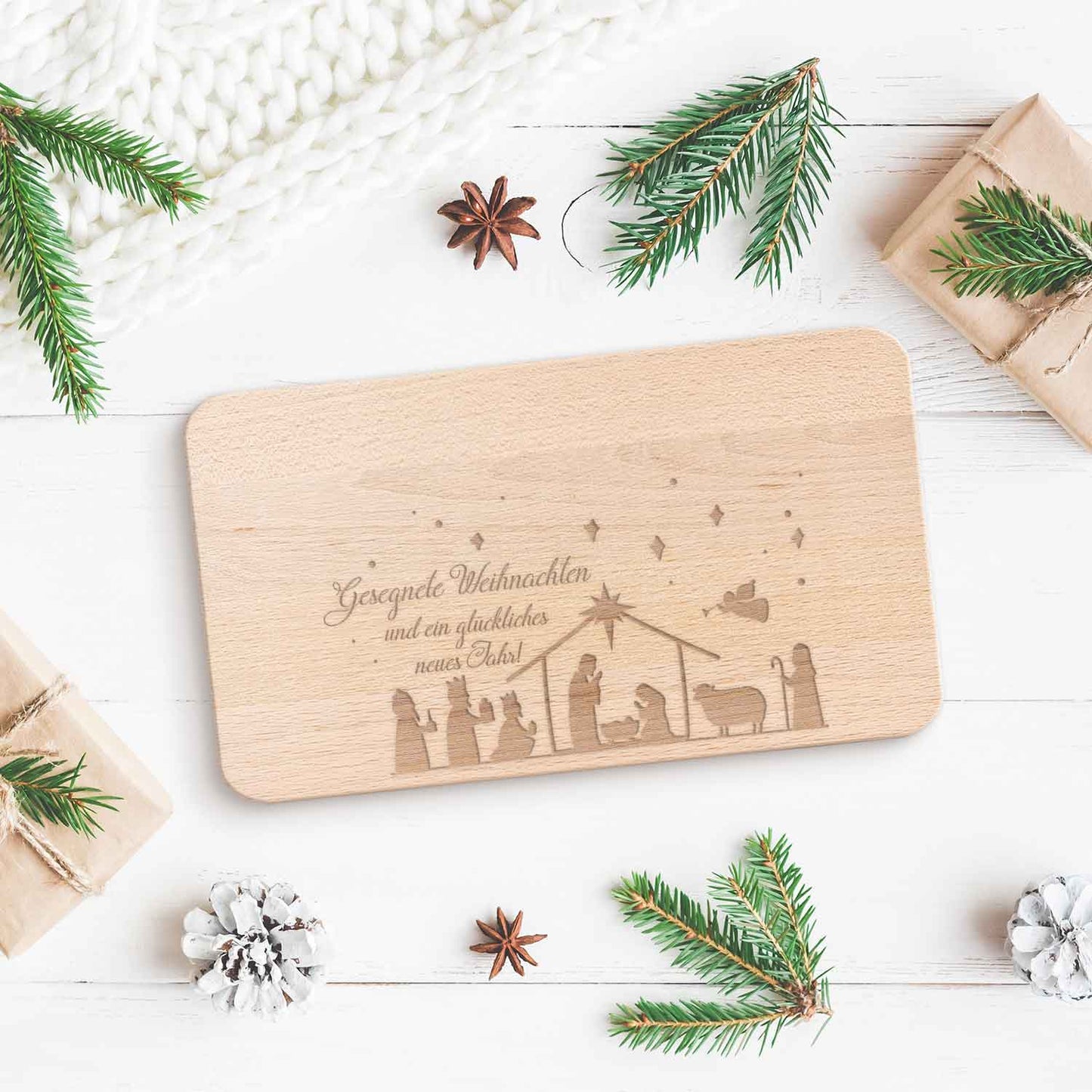 Frühstücksbrettchen aus Holz mit Gravur - Gesegnete Weihnachten - Weihnachtsdeko