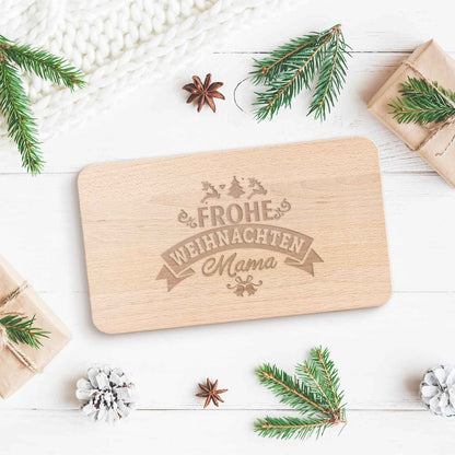 Frühstücksbrettchen aus Holz mit Gravur - Frohe Weihnachten Mama - Weihnachtsdeko