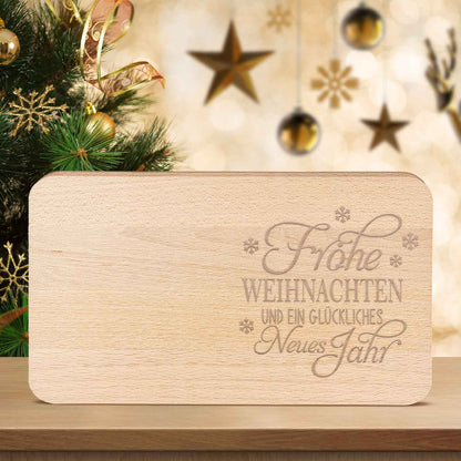 Frühstücksbrettchen aus Holz mit Gravur - Frohe Weihnachten & ein glückliches Neues Jahr
