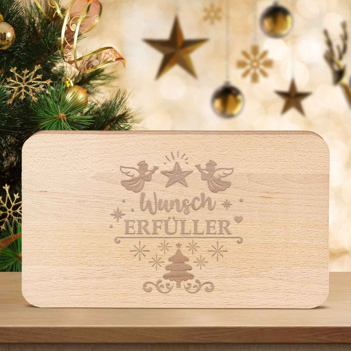 Frühstücksbrettchen aus Holz mit Gravur - Wunscherfüller - Weihnachtsdeko
