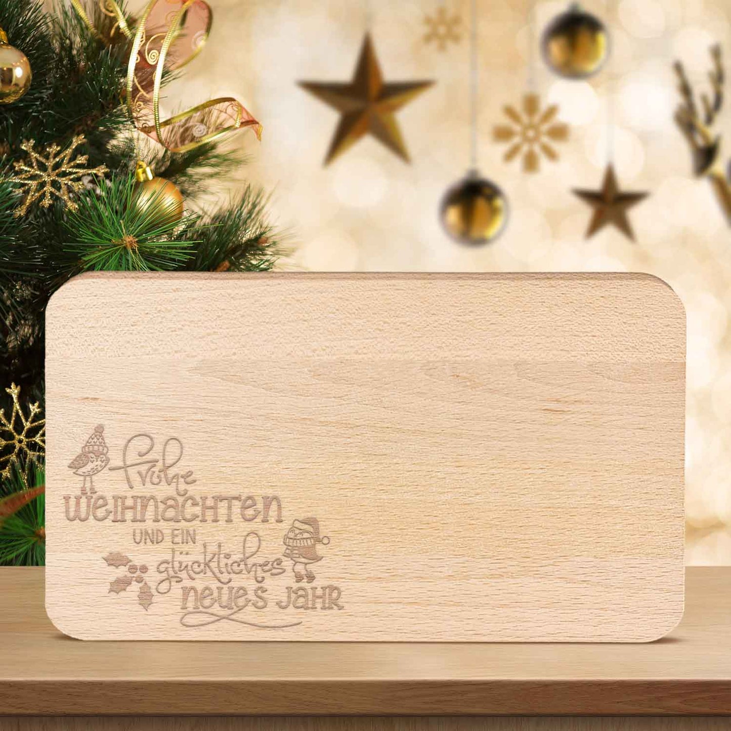 Frühstücksbrettchen aus Holz mit Gravur - Frohe Weihnachten - Weihnachtsdeko