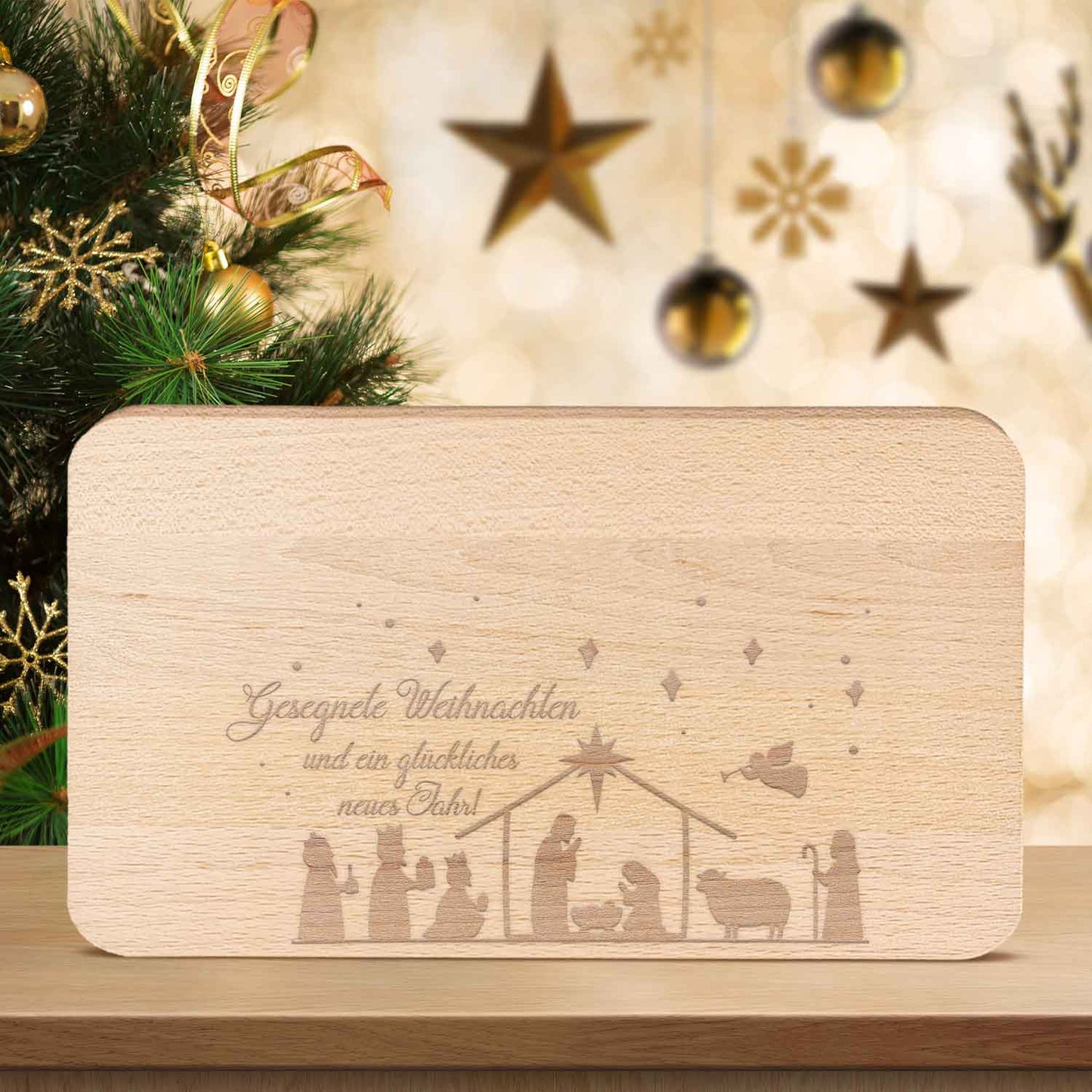 Frühstücksbrettchen aus Holz mit Gravur - Gesegnete Weihnachten - Weihnachtsdeko