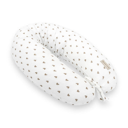 Stillkissen & Schwangerschaftsstillkissen Musselin XXL | Herzen braun