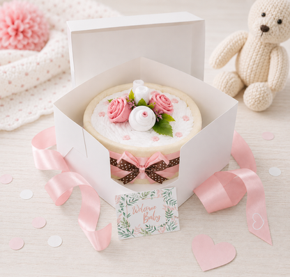 Windeltorte CAKEBOX | Geschenk zur Geburt und Babyparty rosa