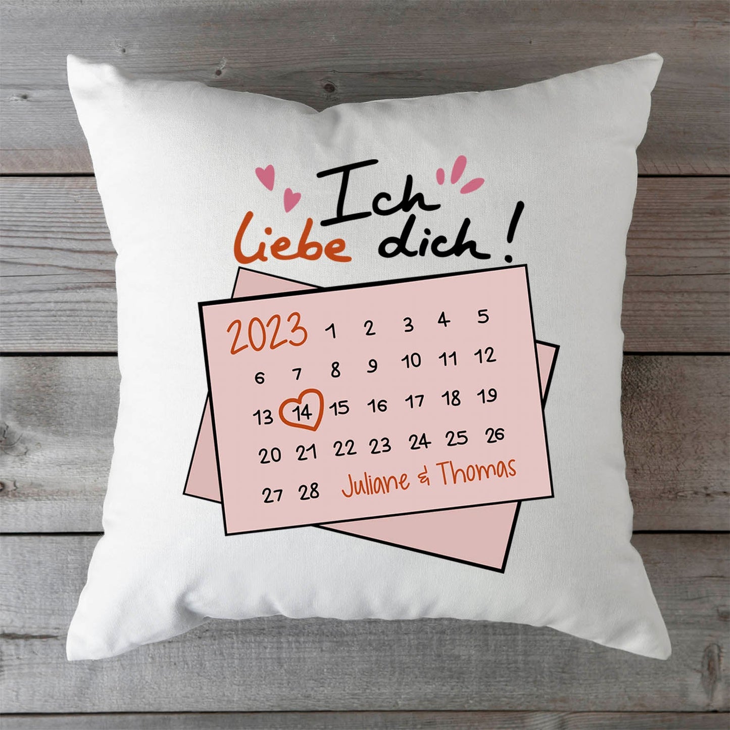 Bedrucktes Kissen mit Motiv Kalender Ich Liebe Dich