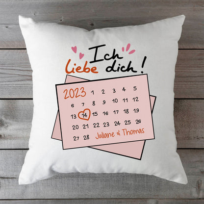 Bedrucktes Kissen mit Motiv Kalender Ich Liebe Dich