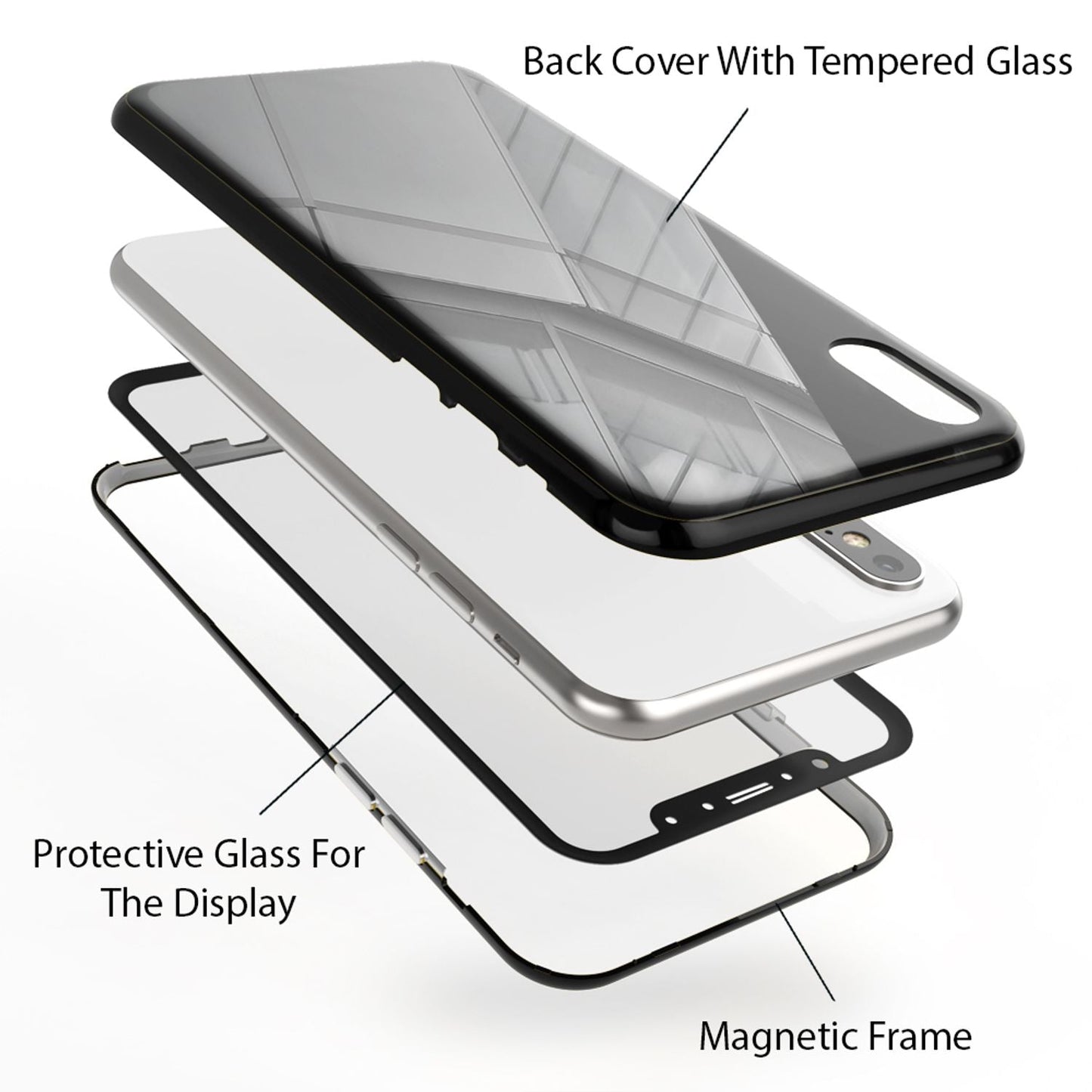 NALIA Magnetische 360° Glas Hülle kompatibel mit iPhone XS Max, Ultra-Slim Hard-Case Dünnes Hartglas Back-Cover mit Rahmen & Display-Schutz, Full-Body Schutzhülle Bumper Handy-Tasche