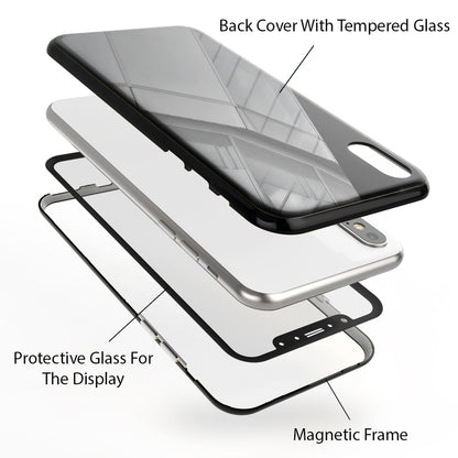 NALIA Magnetische 360° Glas Hülle kompatibel mit iPhone XS Max, Ultra-Slim Hard-Case Dünnes Hartglas Back-Cover mit Rahmen & Display-Schutz, Full-Body Schutzhülle Bumper Handy-Tasche
