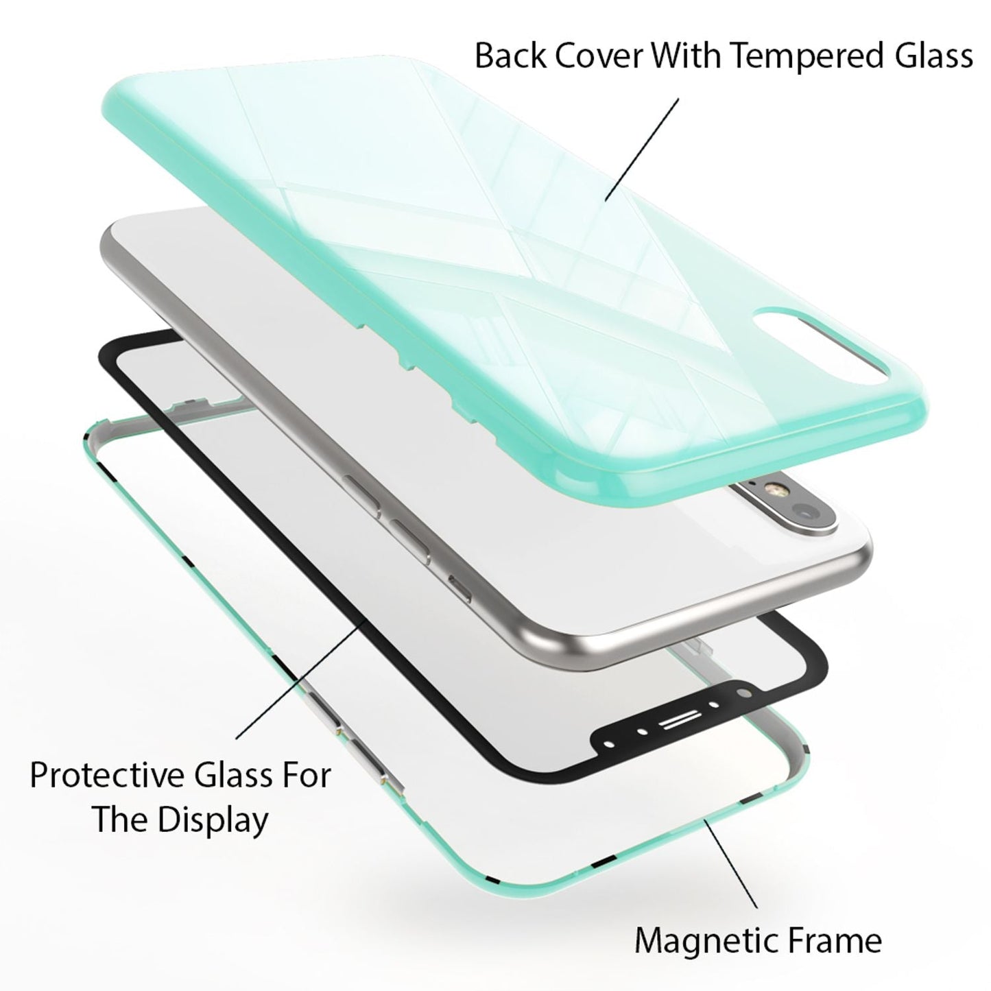 NALIA Magnetische 360° Glas Hülle kompatibel mit iPhone XS Max, Ultra-Slim Hard-Case Dünnes Hartglas Back-Cover mit Rahmen & Display-Schutz, Full-Body Schutzhülle Bumper Handy-Tasche