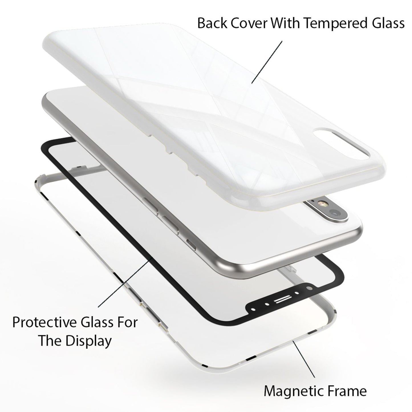 NALIA Magnetische 360° Glas Hülle kompatibel mit iPhone XS Max, Ultra-Slim Hard-Case Dünnes Hartglas Back-Cover mit Rahmen & Display-Schutz, Full-Body Schutzhülle Bumper Handy-Tasche