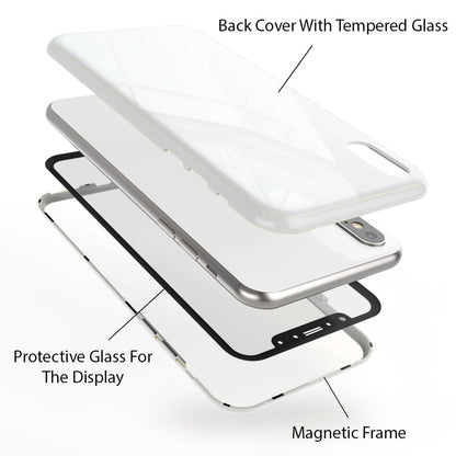 NALIA Magnetische 360° Glas Hülle kompatibel mit iPhone XS Max, Ultra-Slim Hard-Case Dünnes Hartglas Back-Cover mit Rahmen & Display-Schutz, Full-Body Schutzhülle Bumper Handy-Tasche