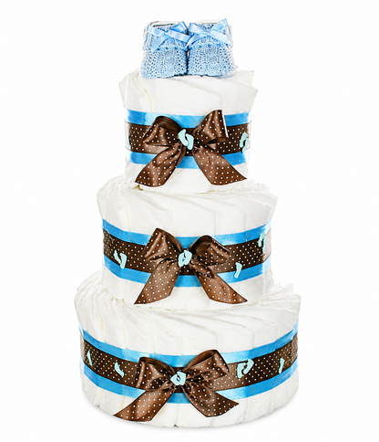 Windeltorte Babybooties | 3-stöckig blau