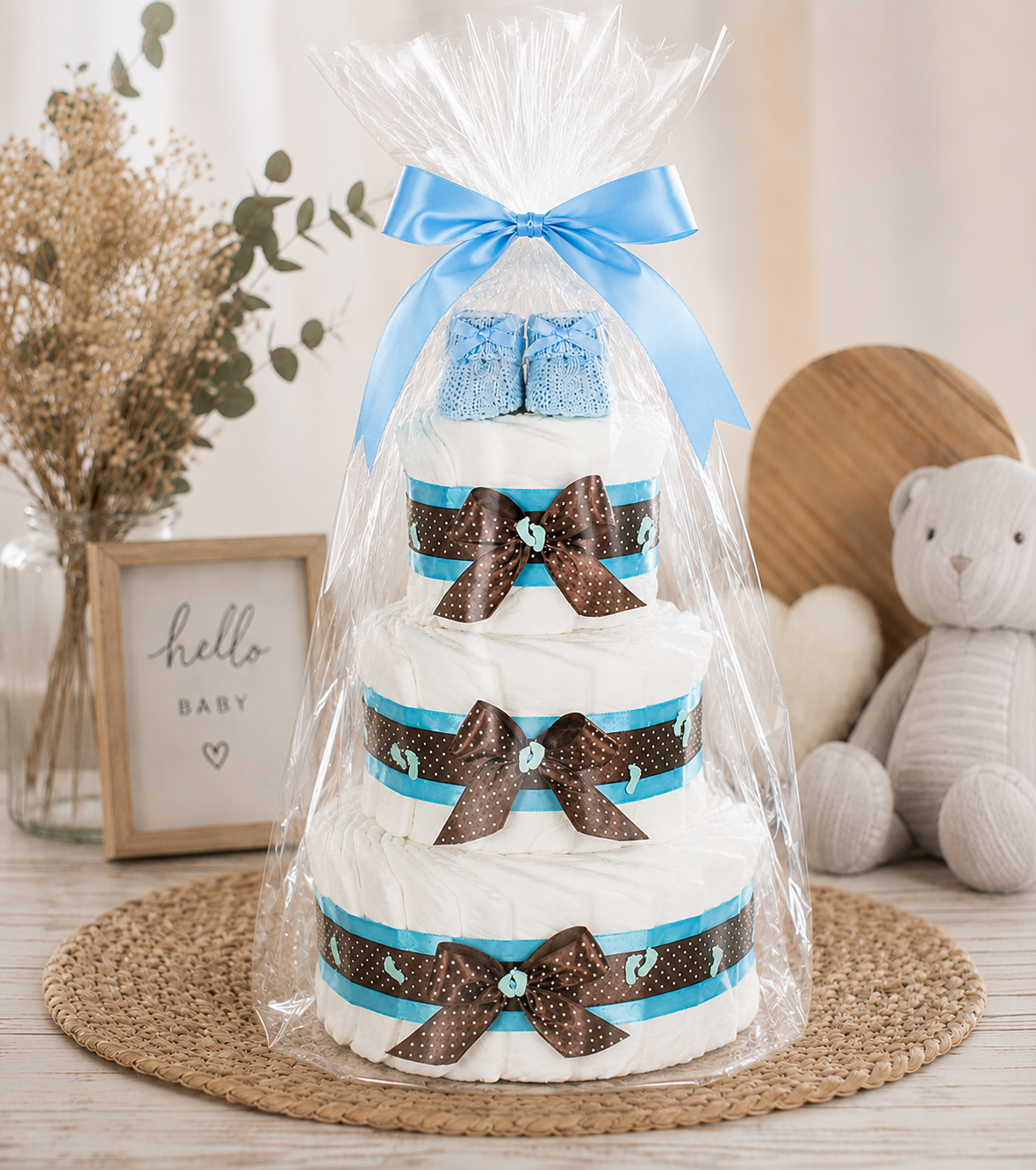 Windeltorte Babybooties | 3-stöckig blau