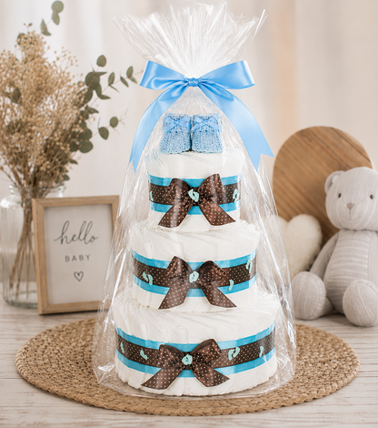 Windeltorte Babybooties | 3-stöckig blau
