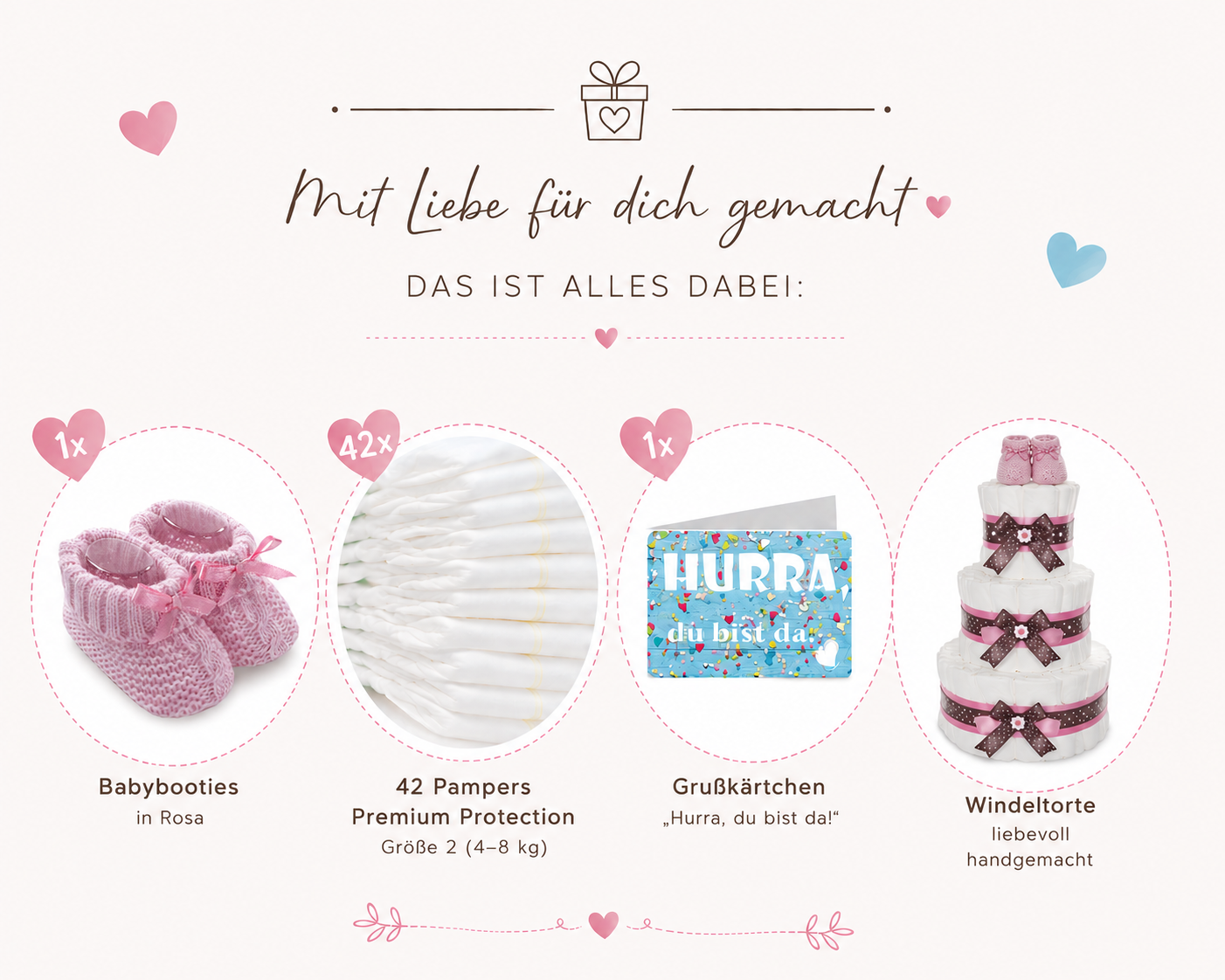 Windeltorte Babybooties | 3-stöckig rosa
