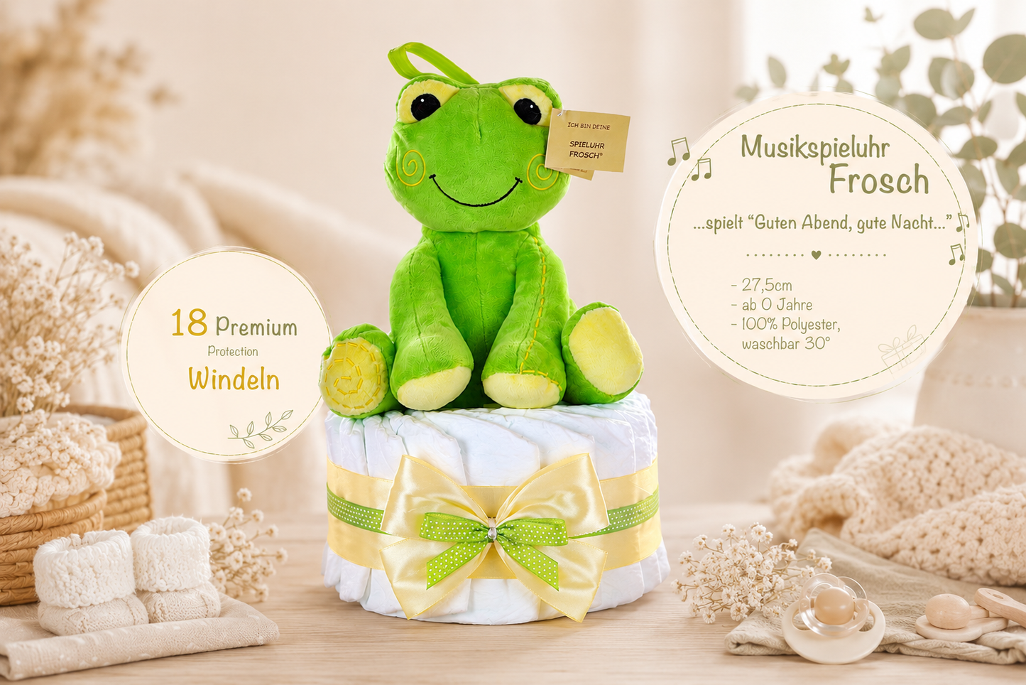 Windeltorte neutral Spieluhr Frosch