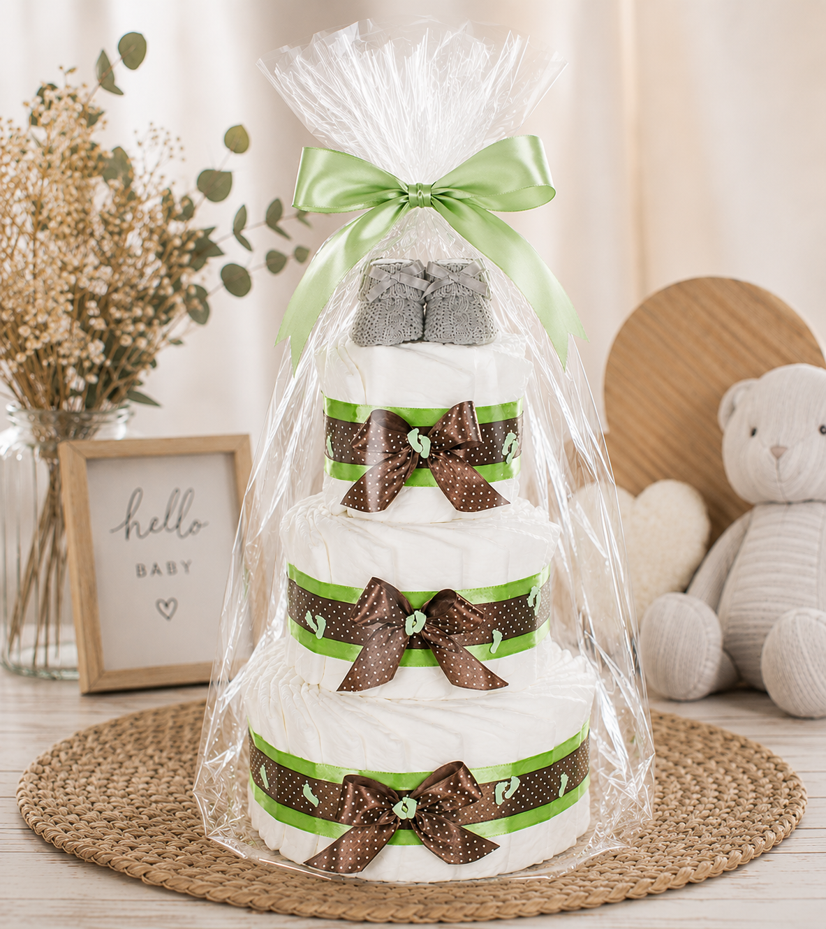 Windeltorte Babybooties | 3-stöckig grün